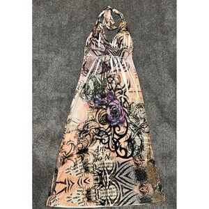 Cristina Love Multi color Designed Halter Top Maxi Dress Floral Soft Long M